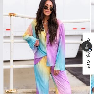 DRESSED IN LA LA Colorful Rainbow Pleated Set TAGS ON